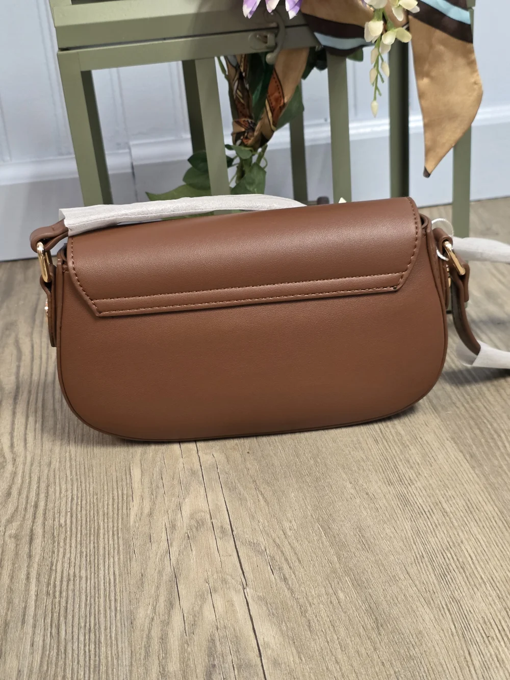 Valentino Orlandi Brown Shoulder Bag with Gold V Accent